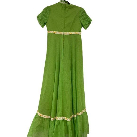 Vintage 1960s Womens Maxi Dress Small Lime Green Smocked A-Line Cottagecore NWT - Picture 2 of 9